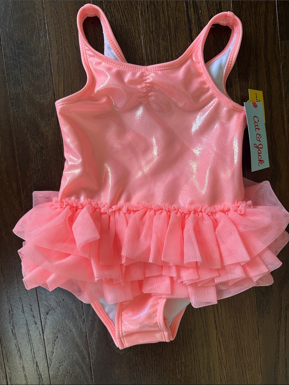 Cat & Jack Pink Shimmer Ruffle Tutu Swimsuit